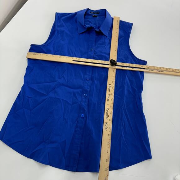 Theory Top Womens Large Blue Trisama Collared Button Down Blouse Cotton Blend - Picture 6 of 8